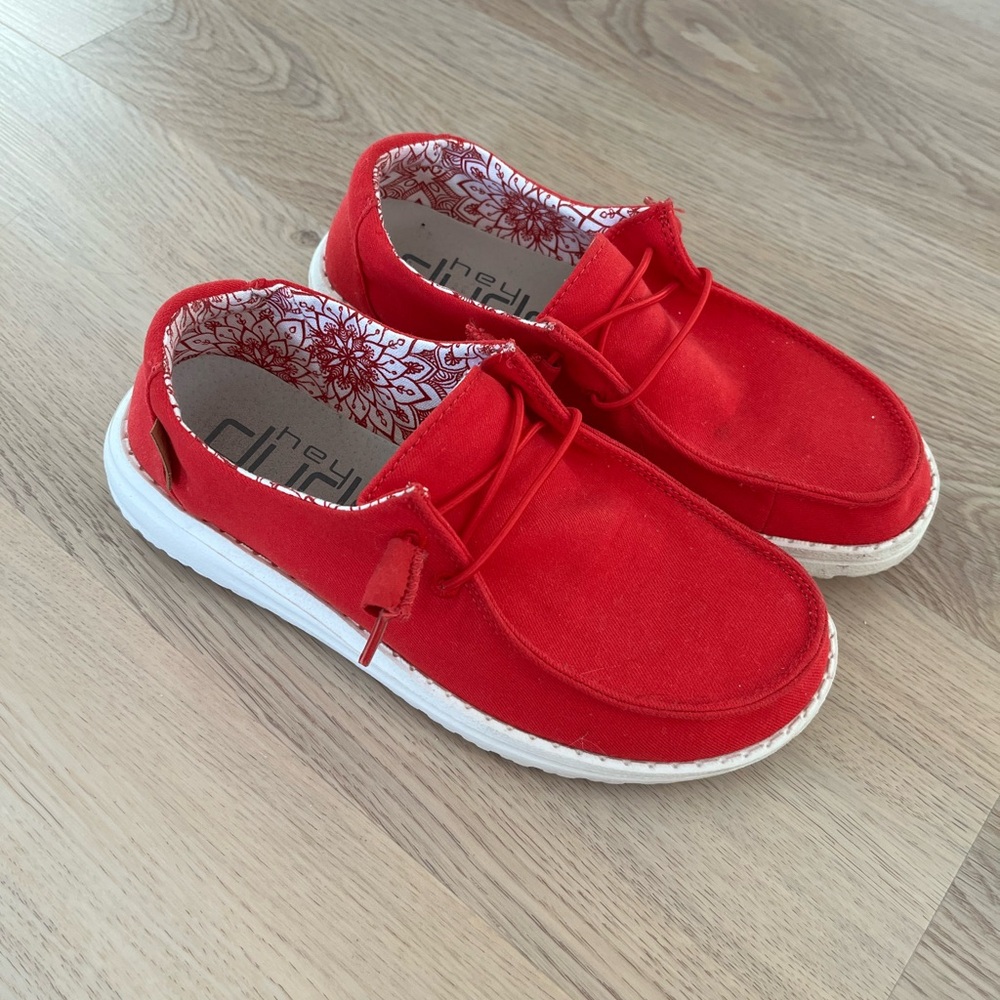 Hey Dude Red Shoes with Patterned Interior